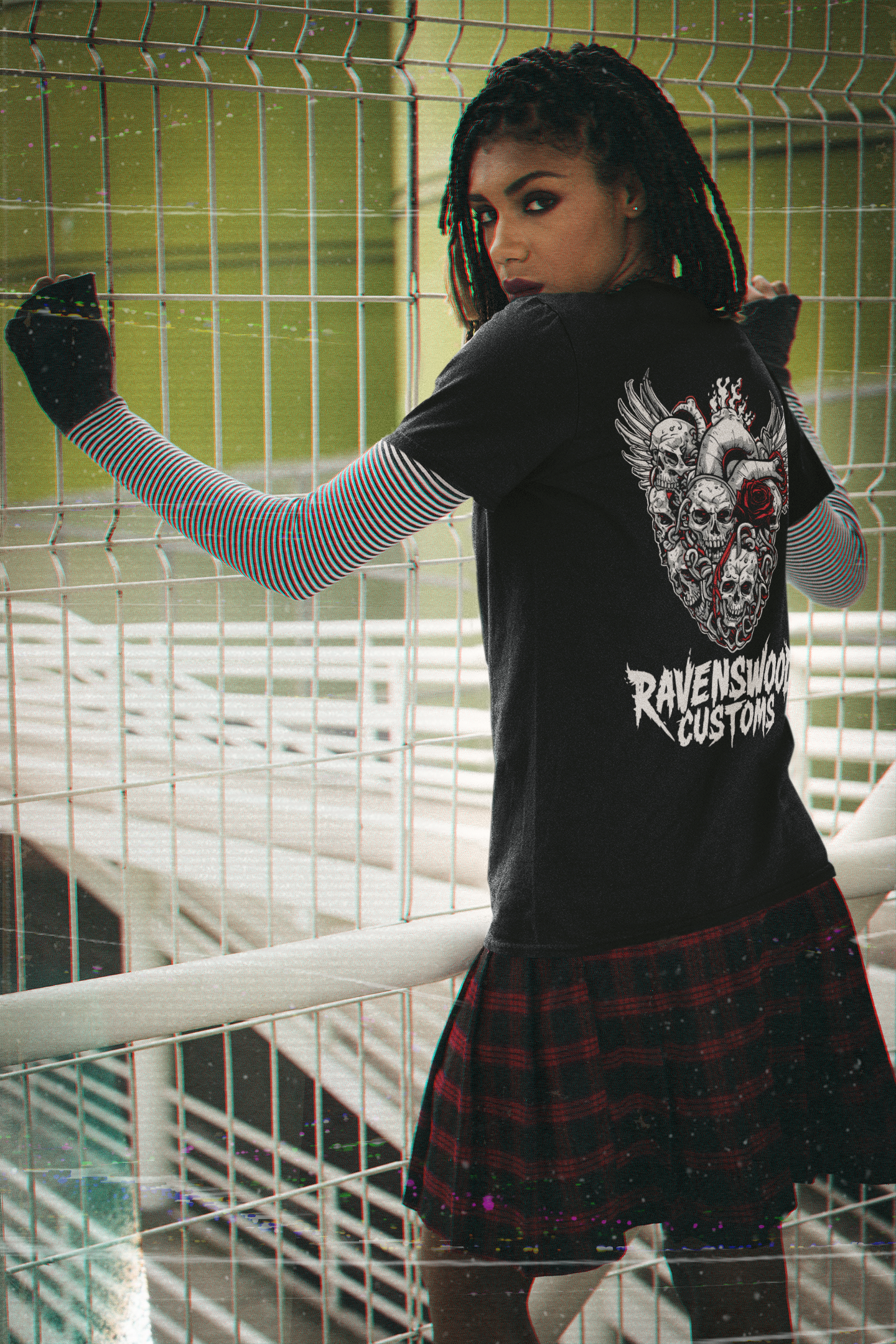 RC Flamming Skull Heart and Rose T-Shirt Skull Art Tee