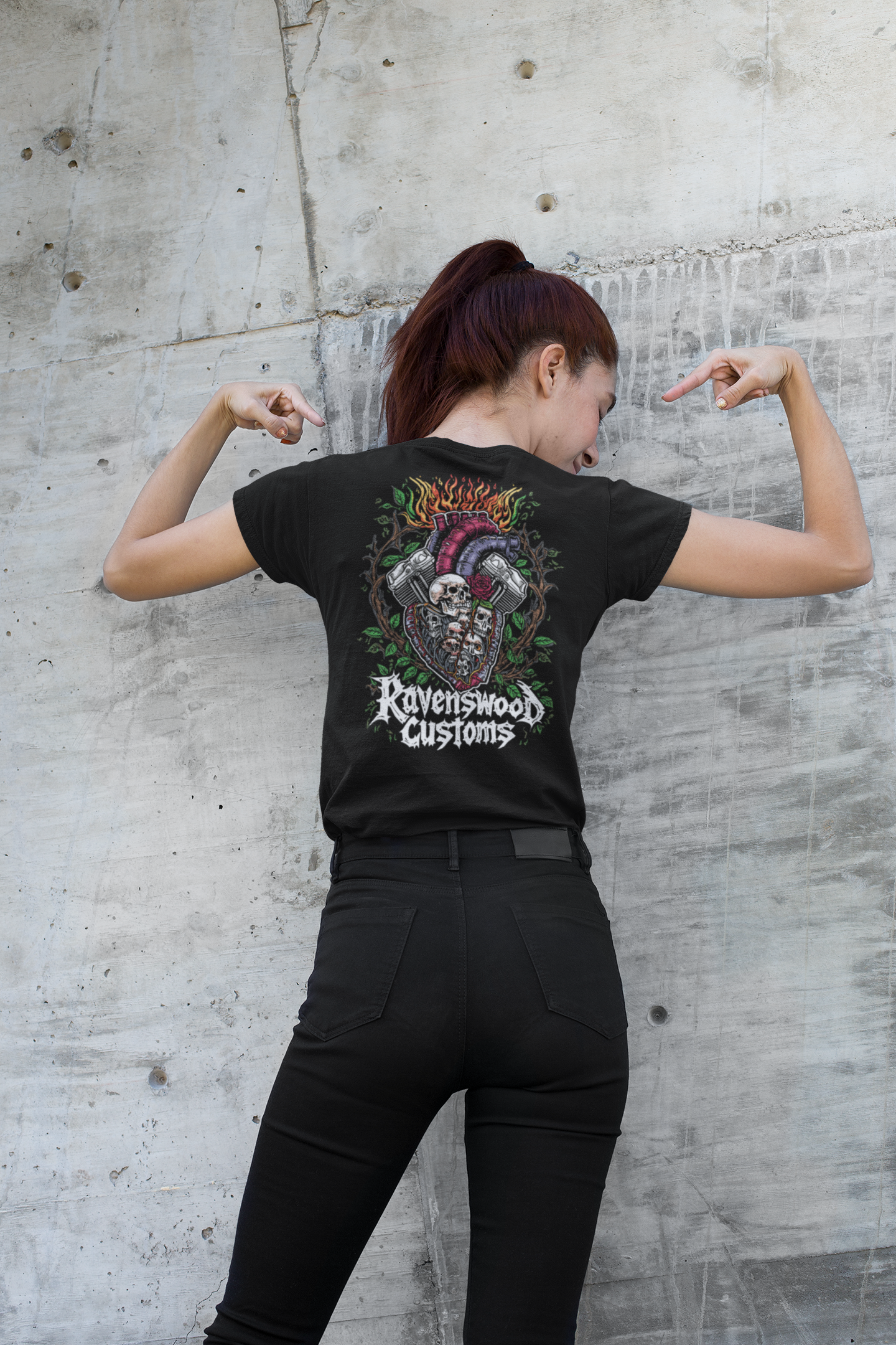 RC Flamming Skull Vtwin Heart and Rose T-Shirt Botanical Anatomical Art Tee