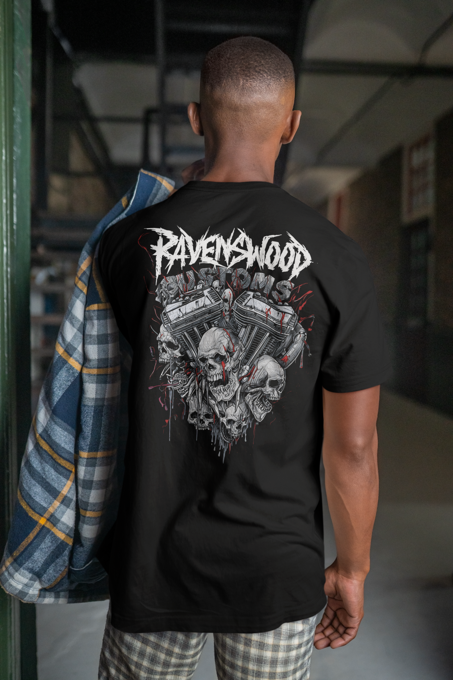 Ravenwood Customs Skull Vtwin Engine Tee - Gothic Motorcycle Biker T-Shirt