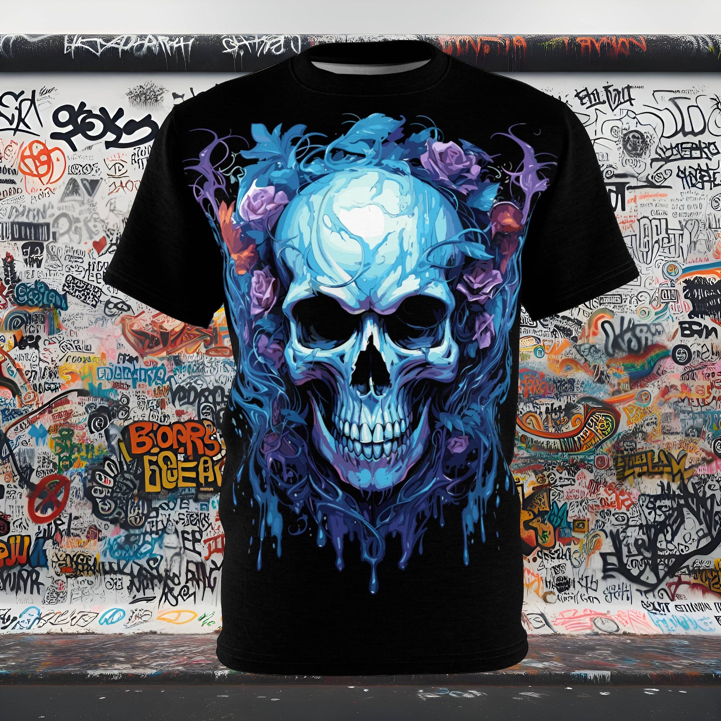 Blue Skull Unisex Cut & Sew Tee (AOP)