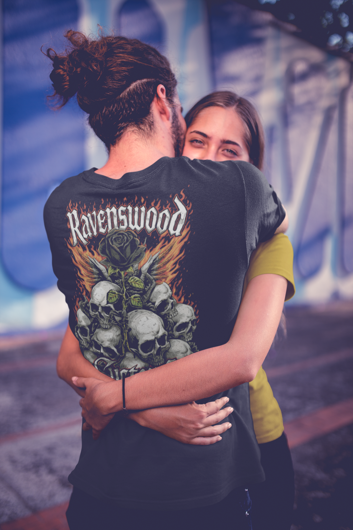 Ravenswood Customs Skull Flame & Black Rose Graphic T-Shirt
